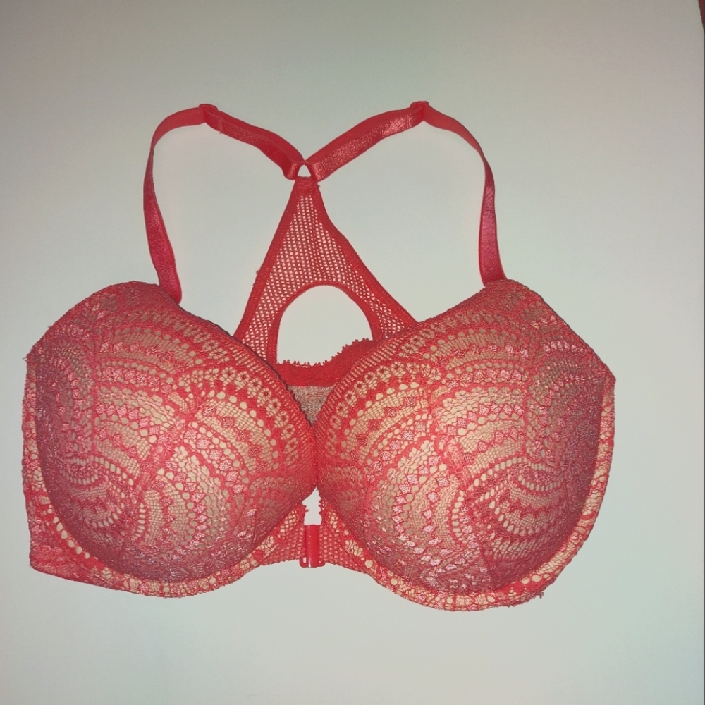 Victorias Secret Dark Pink Lacey Racerback Pushup 36DD Bra